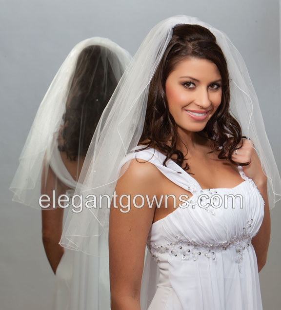 1 Tier Elbow Length Corded/Pencil Edge Wedding Veil 7-251-C-RS - Click Image to Close