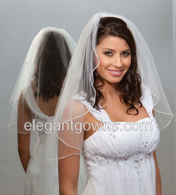 1 Tier Elbow Length Pearl Edge Wedding Veil 7-251-P - Click Image to Close