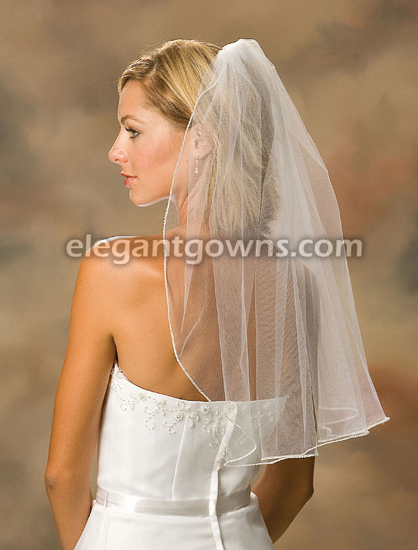 1 Tier Elbow Length Pearl Edge Wedding Veil 7-251-P - Click Image to Close