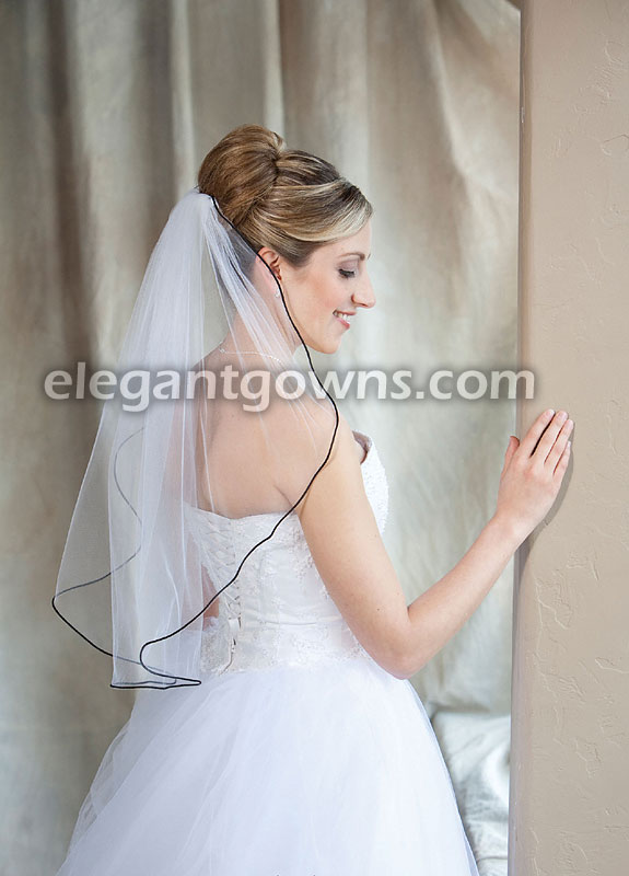 1 Tier Elbow Length Veil with Black Rattail Edge 7-251-RT-BK - Click Image to Close