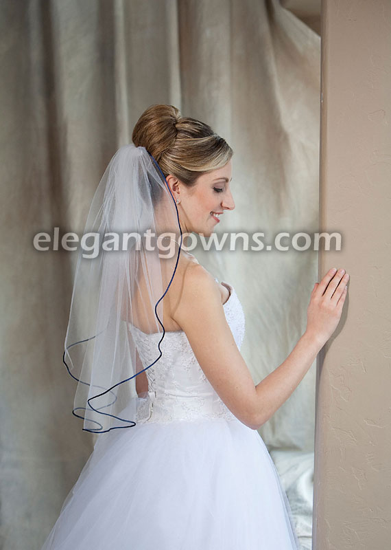 1 Tier Elbow Length Veil with Navy Blue Rattail Edge 7-251-RT-NB - Click Image to Close