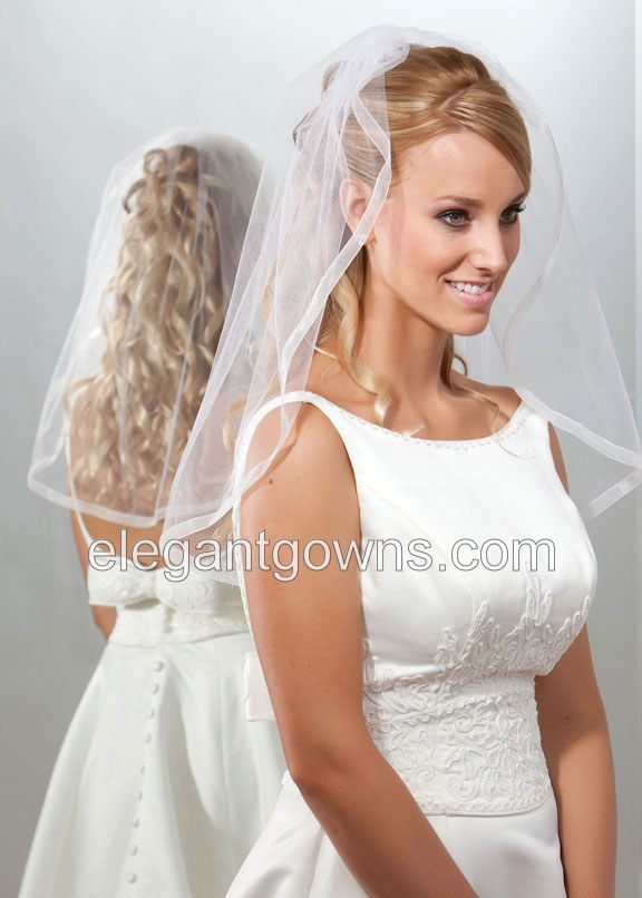 1 Tier Elbow Length 5/8" Sheer Ribbon Edge Wedding Veil 7-251-SR - Click Image to Close