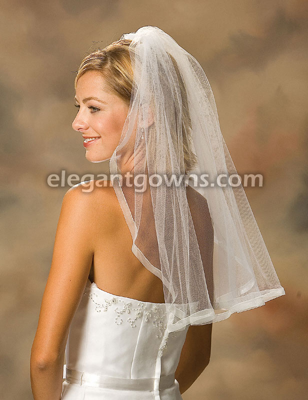 1 Tier Elbow Length 5/8" Sheer Ribbon Edge Wedding Veil 7-251-SR - Click Image to Close