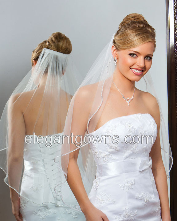 1 Tier Waist Length Rhinestone Edge Wedding Veil 7-301-RS - Click Image to Close