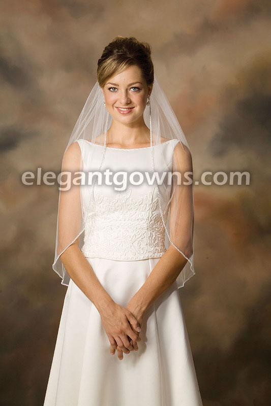 1 Tier Waist Length Rhinestone Edge Wedding Veil 7-301-RS - Click Image to Close