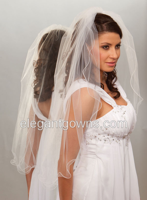 1 Tier Fingertip Length Filament Edge Wedding Veil 7-361-F - Click Image to Close