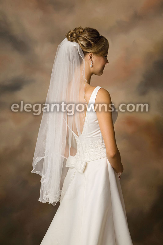 1 Tier Fingertip Length Filament Edge Wedding Veil 7-361-F - Click Image to Close