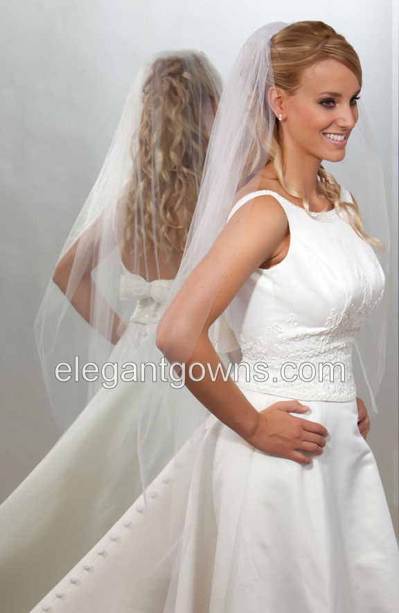 1 Tier Knee Length Cut Edge Wedding Veil 7-451-CT - Click Image to Close