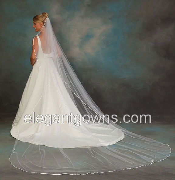 1 Tier Cathedral #1 Length 1/8" Ribbon Wedding Veil C1-1201-1R - Click Image to Close