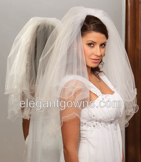 2 Tier Waist Length Filament Edge Wedding Veil C1-302-F - Click Image to Close