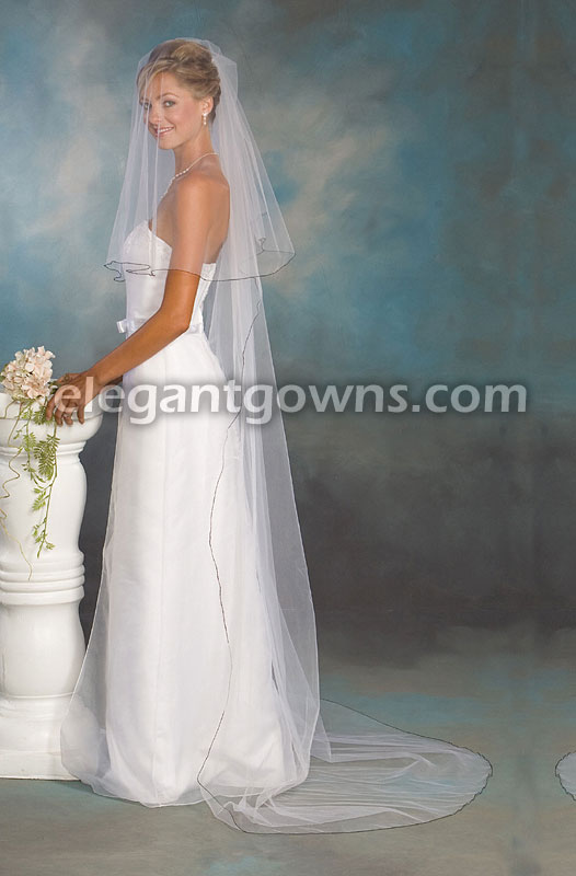 2 Tier Chapel Length Veil with Black Pencil Edge C5-902-C-BLK - Click Image to Close