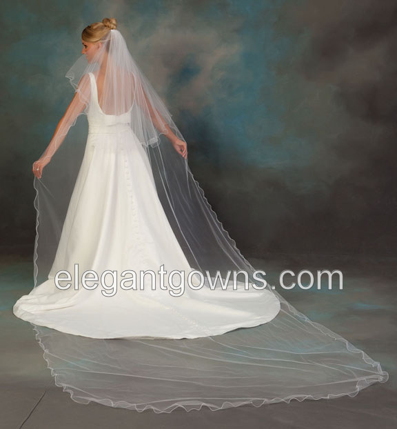 2 Tier Cathedral #2 Length Filament Edge Wedding Veil C7-1442-F - Click Image to Close