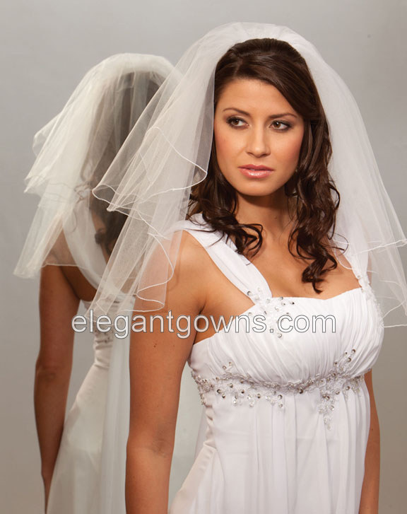 2 Tier Shoulder Length Corded Wedding Veil 72" Wide C7-202-C - Click Image to Close