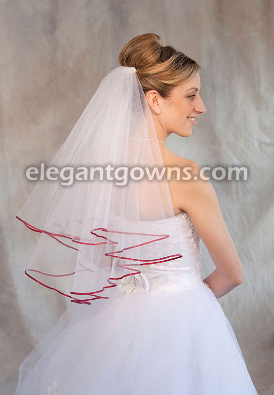 2 Tier Elbow Length Veil 1/8" Garnet Ribbon Edge C7-252-1R-GT - Click Image to Close