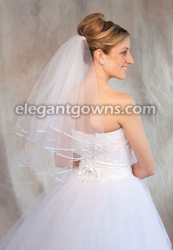 2 Tier Elbow Length Veil 1/8" LightBlue Ribbon Edge C7-252-1R-LB - Click Image to Close