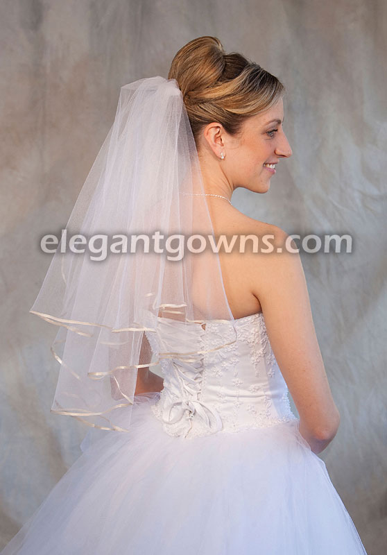 2 Tier Elbow Length Veil 1/8" Oyster Ribbon Edge C7-252-1R-OY - Click Image to Close