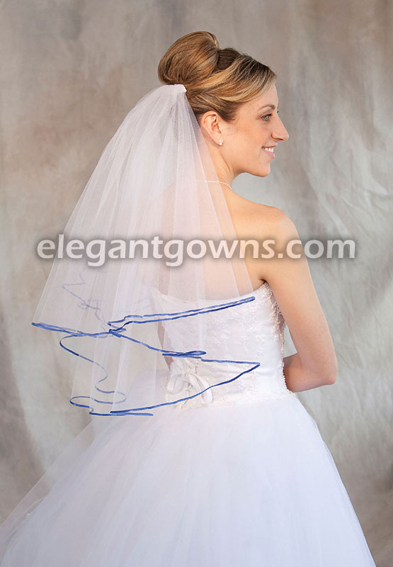 2 Tier Elbow Length Veil 1/8" RoyalBlue Ribbon Edge C7-252-1R-RB - Click Image to Close