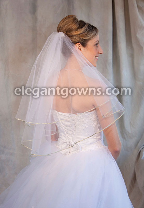 2 Tier Elbow Length Veil with 1/8" Sage Ribbon Edge C7-252-1R-SG - Click Image to Close