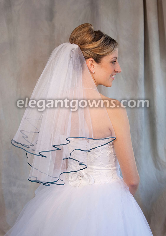 2 Tier Elbow Length Veil with 1/8" Teal Ribbon Edge C7-252-1R-TL - Click Image to Close