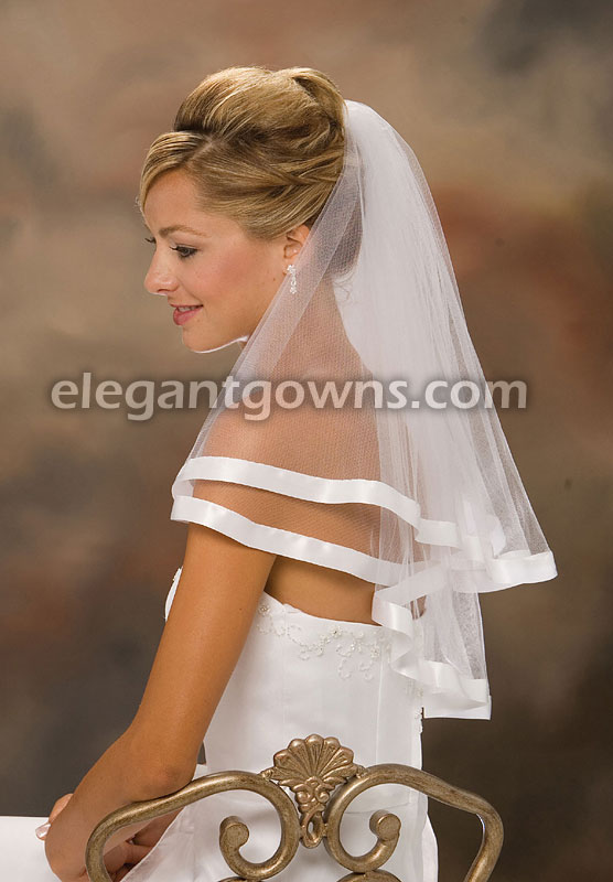 2 Tier Elbow Length 7/8" Ribbon Edge Wedding Veil C7-252-7R - Click Image to Close