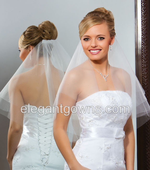 2 Tier Elbow Length Cut Edge Wedding Veil C7-252-CT - Click Image to Close