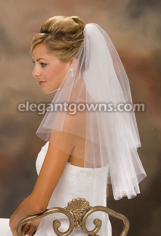 2 Tier Elbow Length Cut Edge Wedding Veil C7-252-CT - Click Image to Close