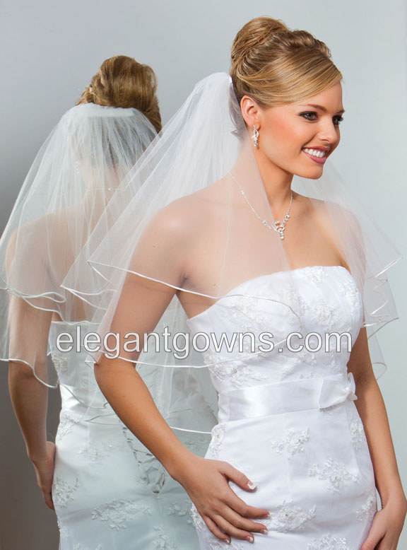 2 Tier Elbow Length Rattail Edge Circular Cut Veil C7-252-RT - Click Image to Close