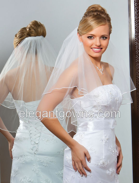 2 Tier Elbow Length Soutache Edge Wedding Veil C7-252-ST - Click Image to Close