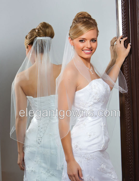 1 Tier Fingertip Length Corded Circular Wedding Veil C7-361-C - Click Image to Close