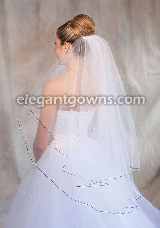 2 Tier Fingertip Length Veil with Black Corded Edge C7-362-C-BK - Click Image to Close