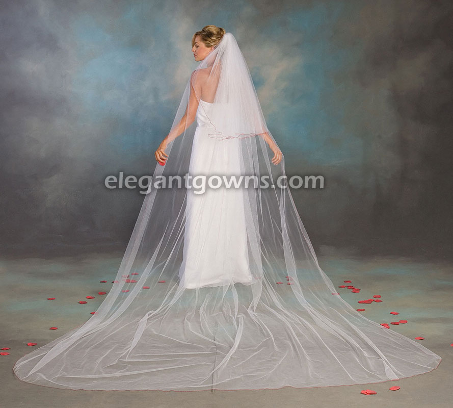2 Tier Cathedral #2 Veil with Red Pencil Edge S1-1442-C-RD - Click Image to Close