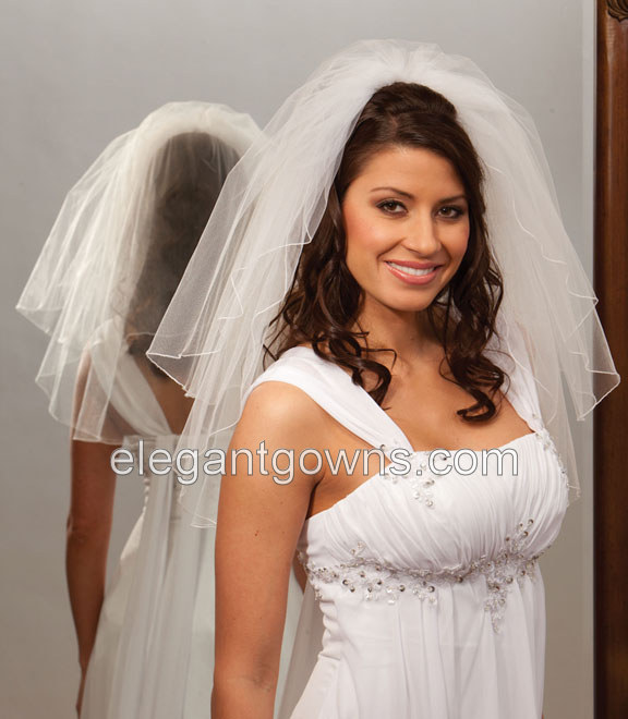 2 Tier Shoulder Length Corded Edge Wedding Veil S1-202-C - Click Image to Close