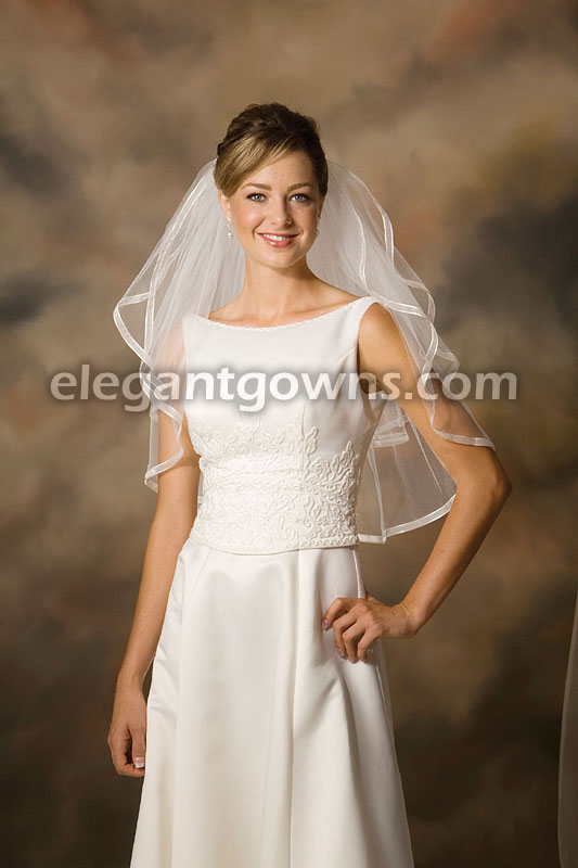 2 Tier Elbow Length Sheer Ribbon Edge 1 Wedding Veil S1-252-1SR - Click Image to Close