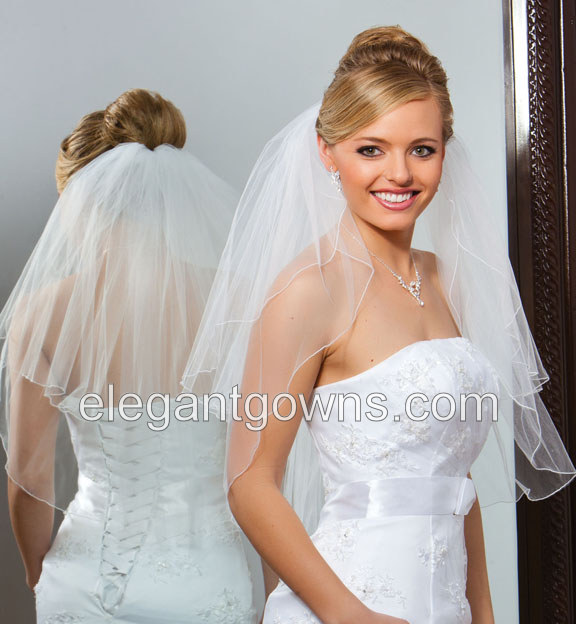 2 Tier Elbow Length Corded Edge Standard Wedding Veil S1-252-C - Click Image to Close