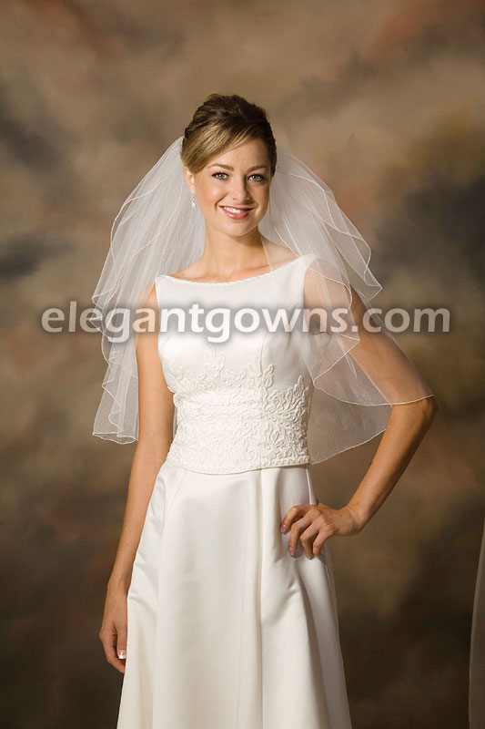2 Tier Elbow Length Corded Edge Standard Wedding Veil S1-252-C - Click Image to Close