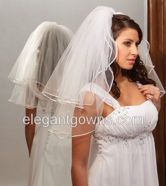 2 Tier Elbow Length Rattail Edge Standard Cut Veil S1-252-RT - Click Image to Close
