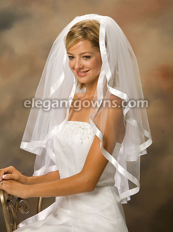 2 Tier Waist Length 7/8" Ribbon Edge Wedding Veil S1-302-7R - Click Image to Close