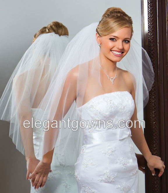 2 Tier Waist Length Cut Edge Standard Cut Wedding Veil S1-302-CT - Click Image to Close