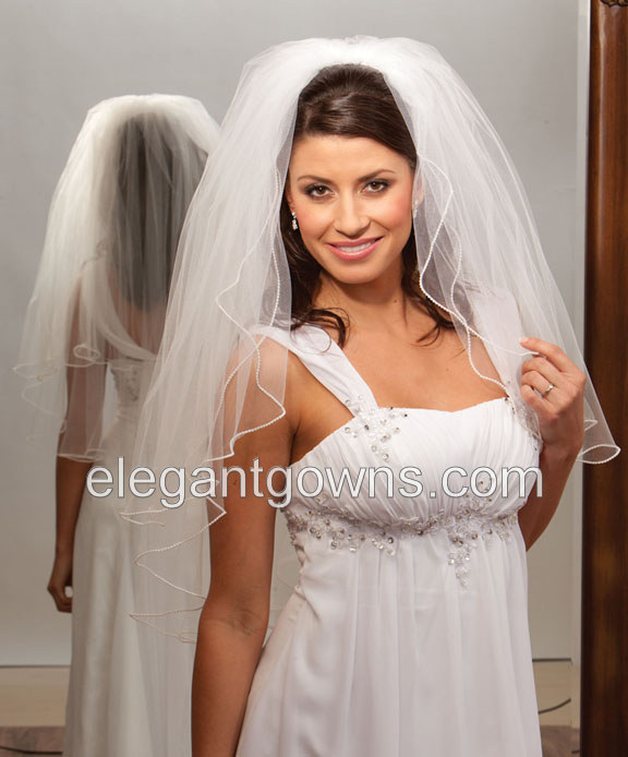 2 Tier Waist Length Pearl Edge Standard Cut Bridal Veil S1-302-P - Click Image to Close