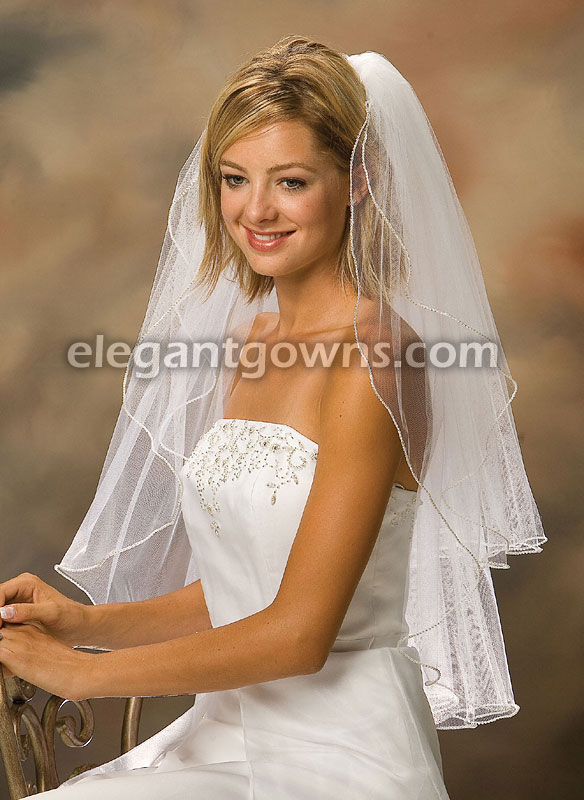2 Tier Waist Length Pearl Edge Standard Cut Bridal Veil S1-302-P - Click Image to Close