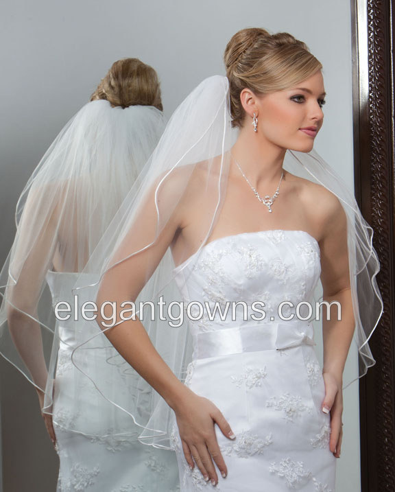 2 Tier Waist Length Rattail Edge Wedding Veil S1-302-RT - Click Image to Close
