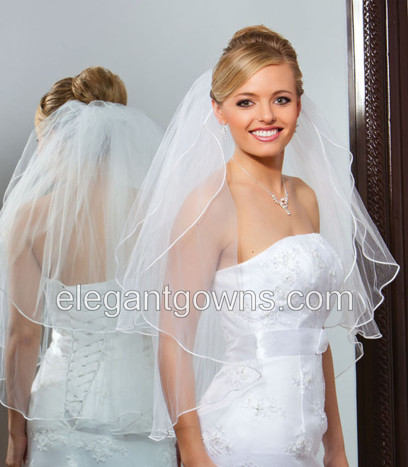 2 Tier Waist Length Soutache Edge Wedding Veil S1-302-ST - Click Image to Close