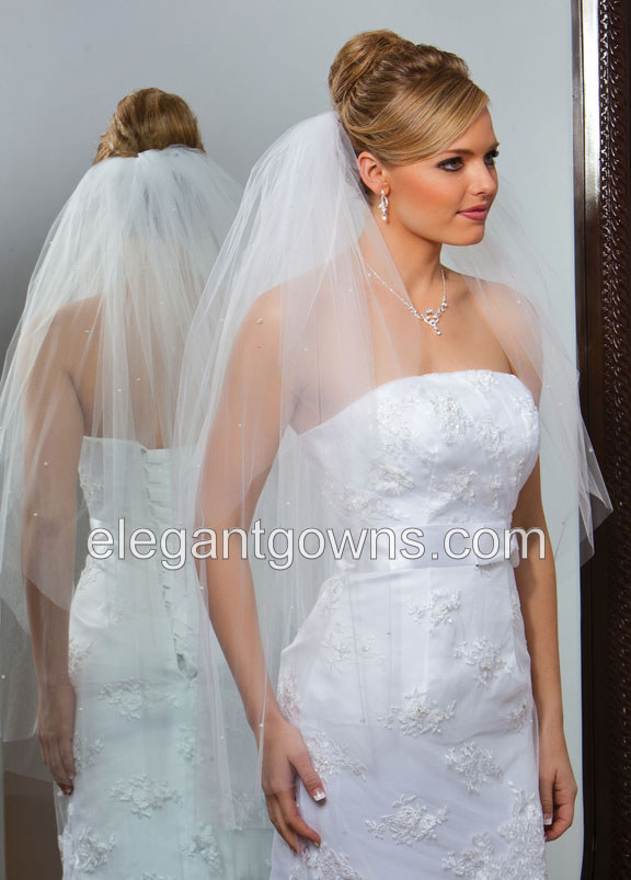 2 Tier Fingertip Length Cut Edge Standard Cut Veil S1-362-CT-P - Click Image to Close