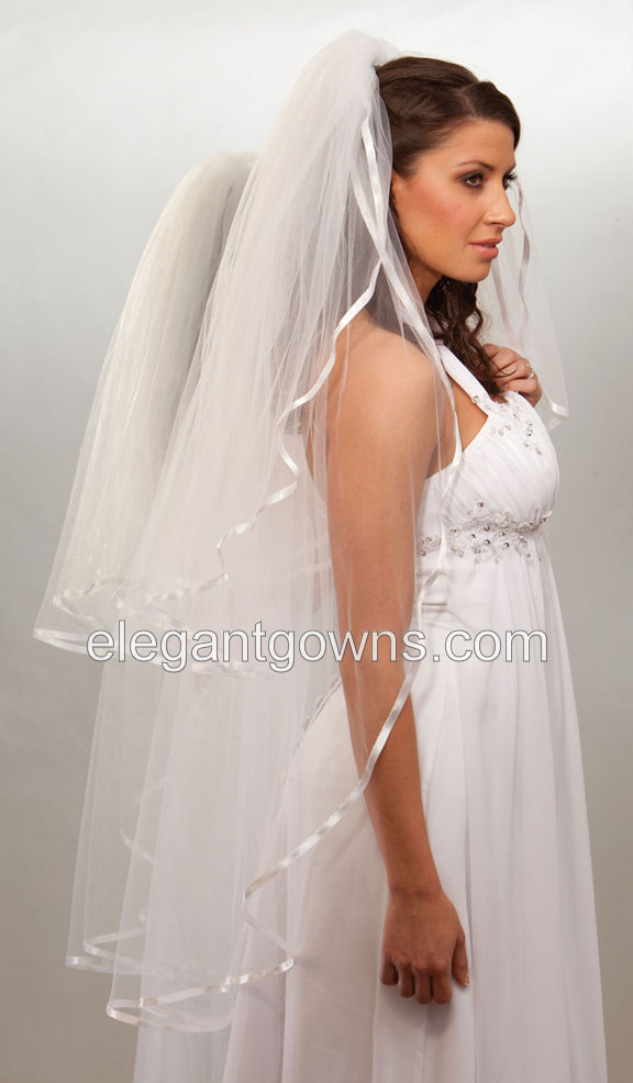 Clearance White Knee Length Wedding Veil 3/8" Ribbon Edge2011-18 - Click Image to Close