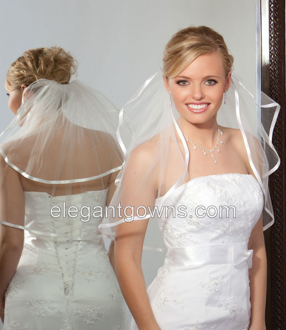 2 Tier Shoulder Length 3/8" Ribbon Edge Wedding Veil S5-202-3R - Click Image to Close