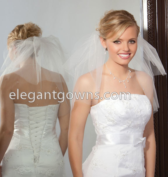 2 Tier Shoulder Length Cut Edge Wedding Veil S5-202-CT-P - Click Image to Close
