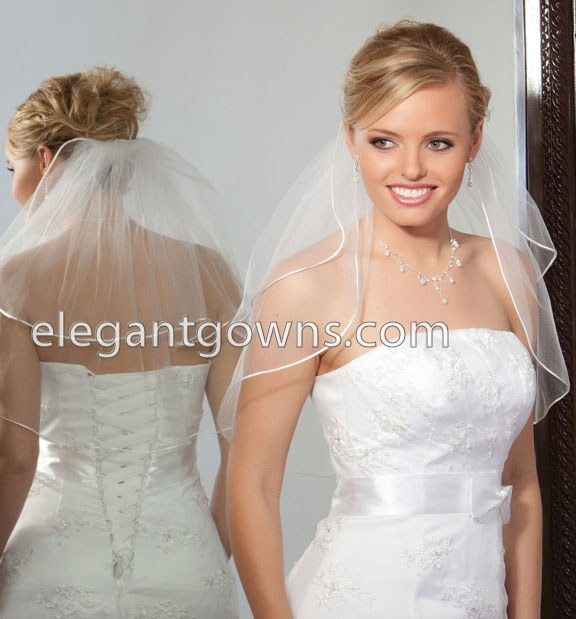 2 Tier Shoulder Length Rattail Edge Wedding Veil S5-202-RT - Click Image to Close