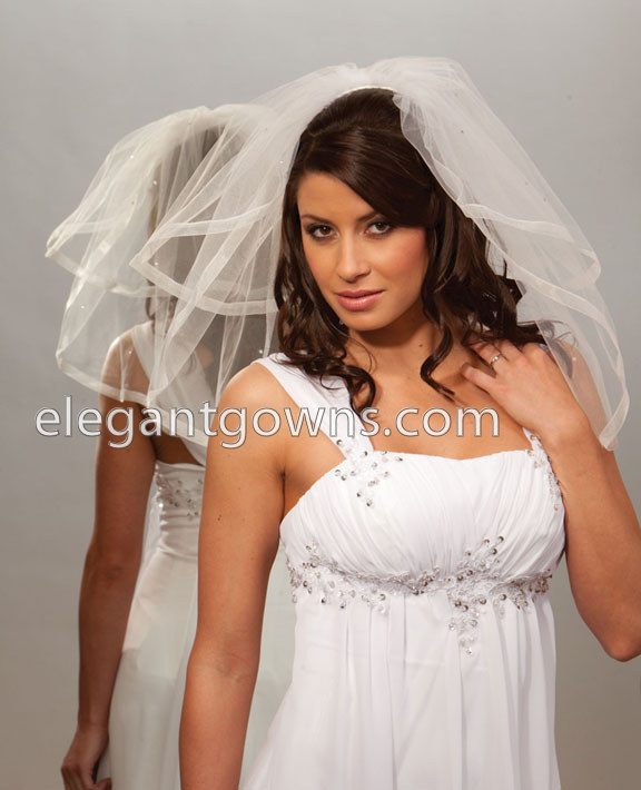 2 Tier Shoulder Length 5/8" Sheer Ribbon Edge Veil S5-202-SR-RS - Click Image to Close