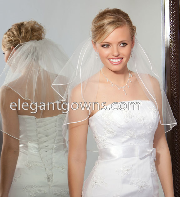 2 Tier Shoulder Length Soutache Edge Wedding Veil S5-202-ST - Click Image to Close