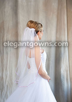 1 Tier Waist Length Veil 3/8" Lavender Ribbon Edge 5-301-3R-LV